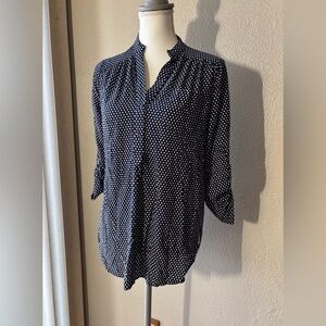 Market & Spruce Dark Blue Polka Dot Shirt Medium